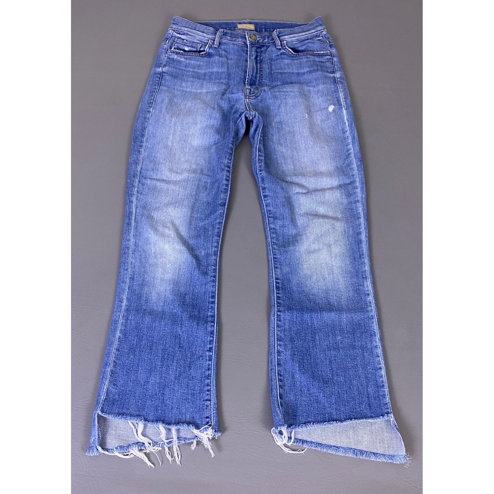 Women's Distressed Blue Denim Flared Jeans